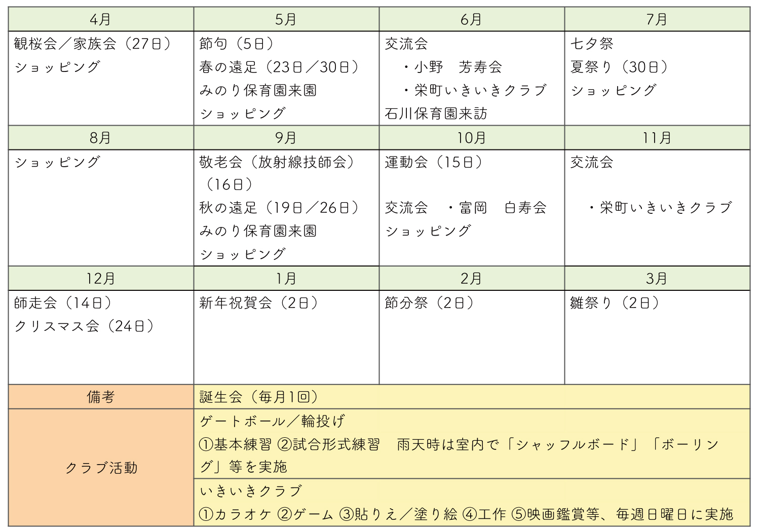 年間行事予定表